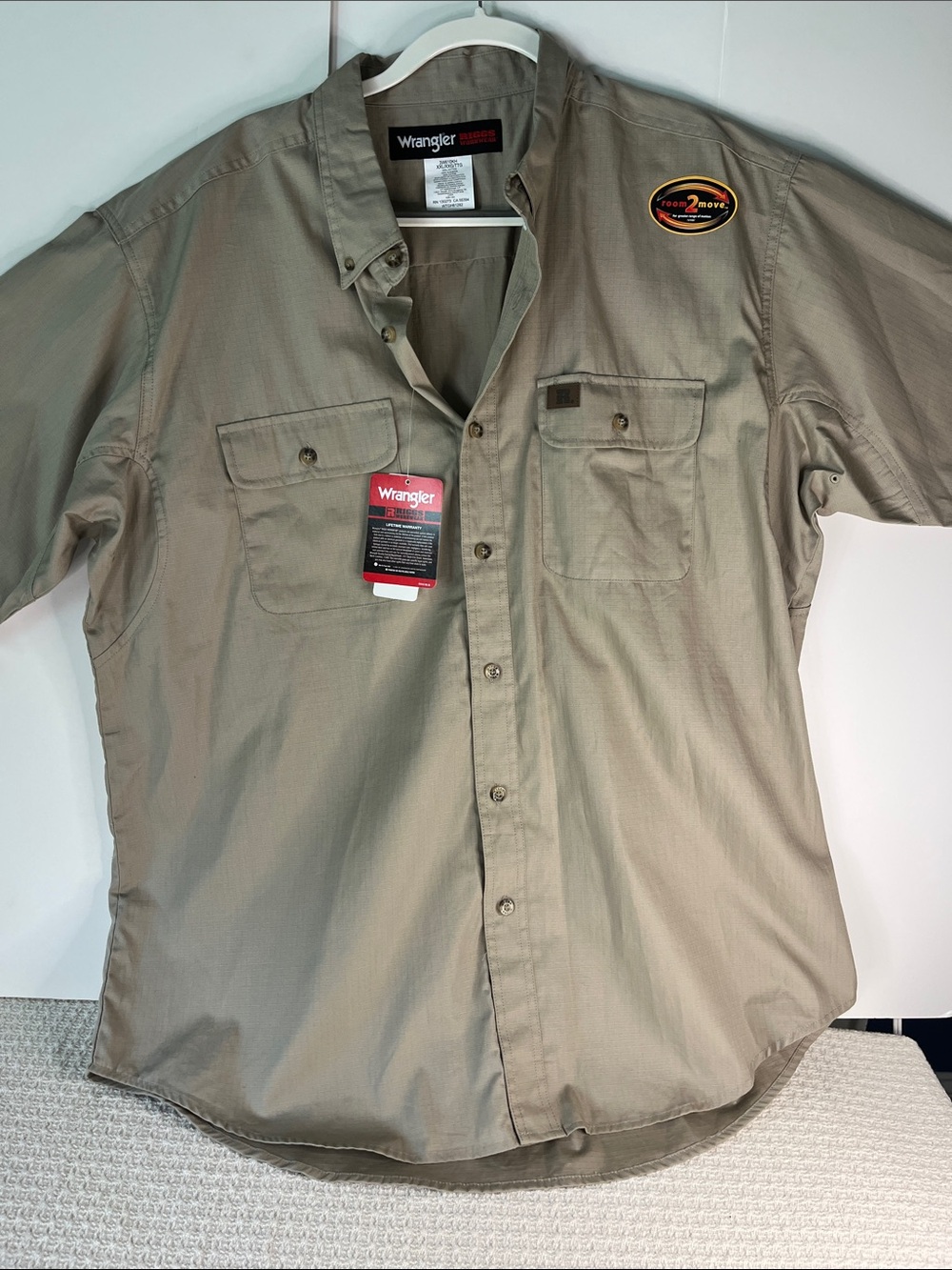 Wrangler Men ButtonDown "room 2 move" short slv XXL Shirt Khaki Riggs workwear